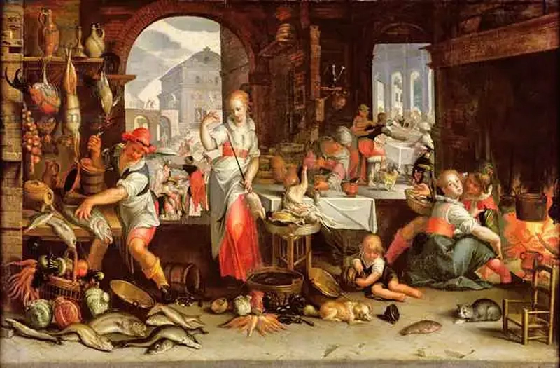 Scena di cucina con la parabola del banchetto